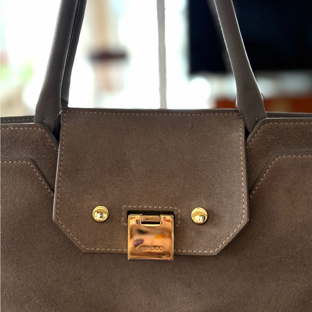Authentic Jimmy Choo Taupe Suede Rebel Tote 👜 EUC - Picture 4 of 11